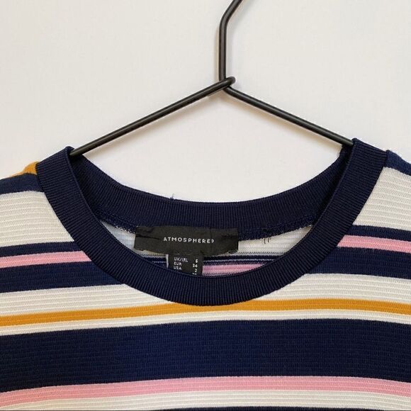 Atmosphere Striped Short Sleeve Bodycon Mini Dress Blue White Pink Yellow 2 - Picture 4 of 12